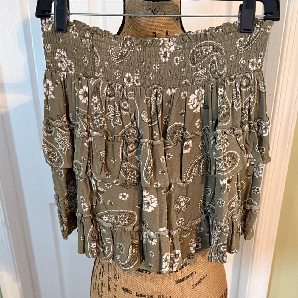 Aerie Olive Green Floral Smocked Skirt